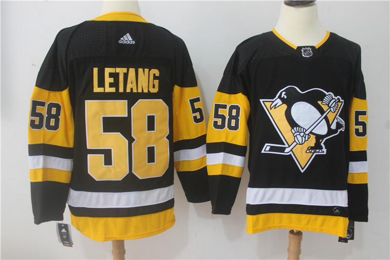 Men Pittsburgh Penguins #58 Letang Black Hockey Stitched Adidas NHL Jerseys